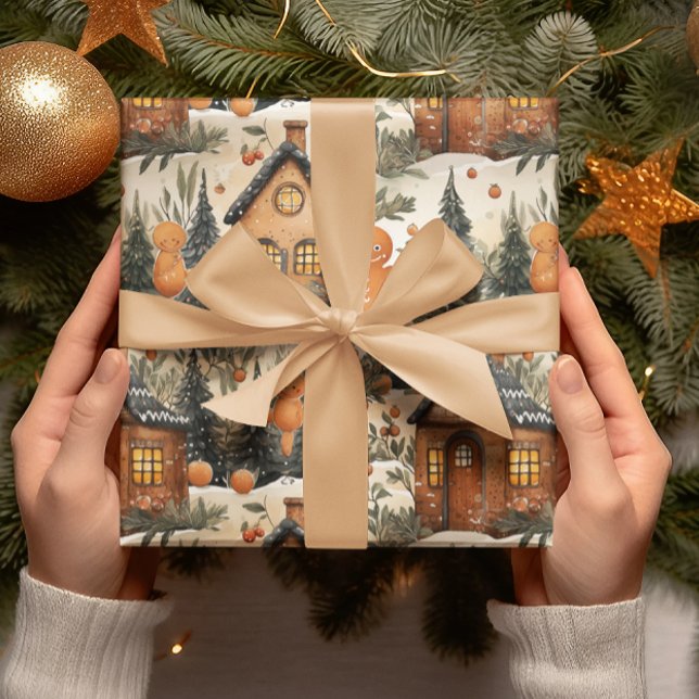 Papier Cadeau Pain d'épices Hommes & Maison Noël neigeux (Créateur téléchargé)