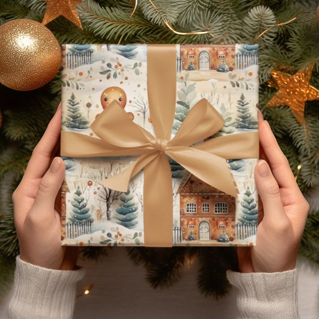 Papier Cadeau Pain d'épices Hommes & Maison Noël neigeux (Créateur téléchargé)