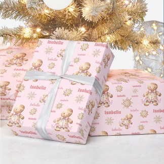 Papier Cadeau Pain d'épices mignon homme fille rose Nom Noël