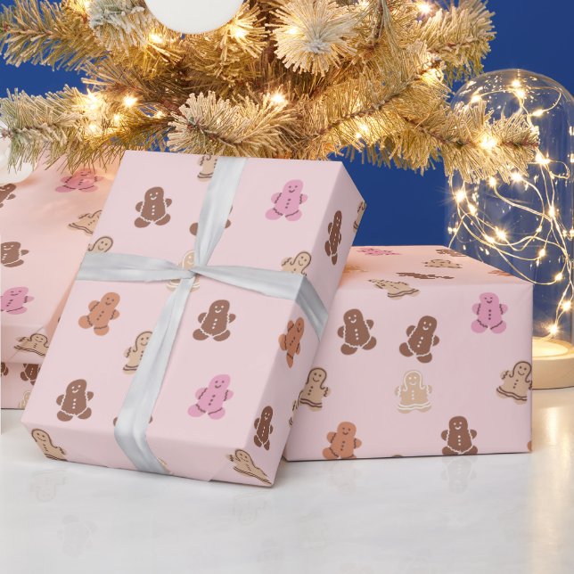 Papier Cadeau Pain d'épices rose et Brown Hommes Noël rose (Vacances)