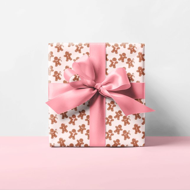 Papier Cadeau Pain d'épices rose Festive de Noël tendance (Créateur téléchargé)