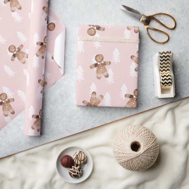 Papier Cadeau Pain d'épices rose mignon homme sapin de Noël (Artisanat)