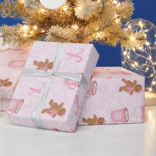 Papier Cadeau Pain d'épices rose Noël