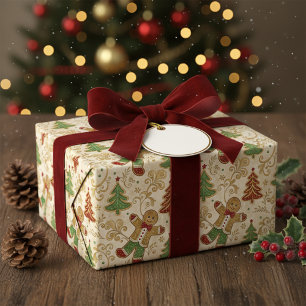 Papier Cadeau Pain d'épices vintage Homme & Arbres de Noël