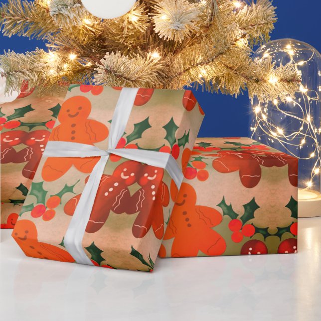 Papier Cadeau Pains d'épices Hommes Holly Berries (Vacances)