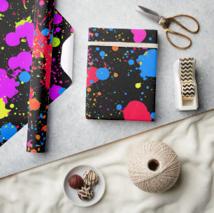 Papier Cadeau Paint Splatter Neon, Faux Glow in Dark,