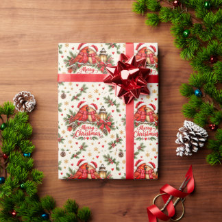 Papier Cadeau Paire de cardinaux botaniques de Noël vintage