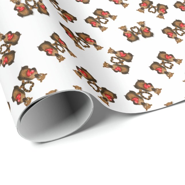 Papier Cadeau Paires de coatis de la Saint-Valentin (Coin rond)