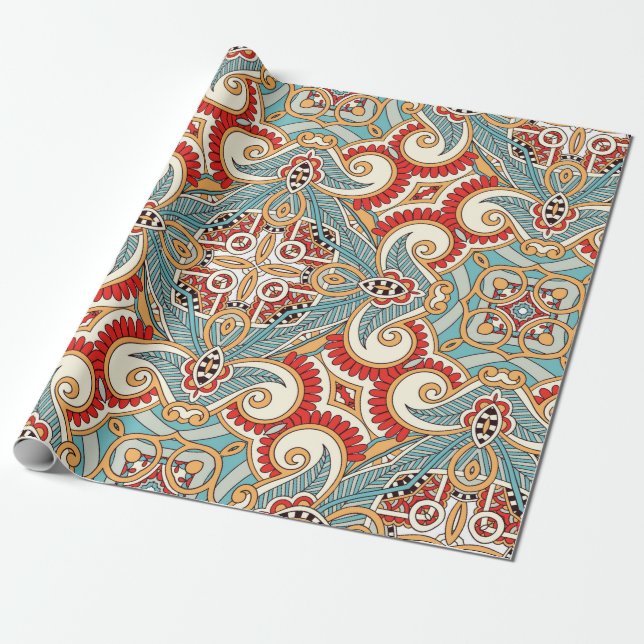 Papier Cadeau Paisley bandanna fleurie traditionnelle ornemental (Déroulé)