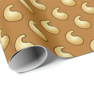 Papier Cadeau Paisley brun or et chocolat