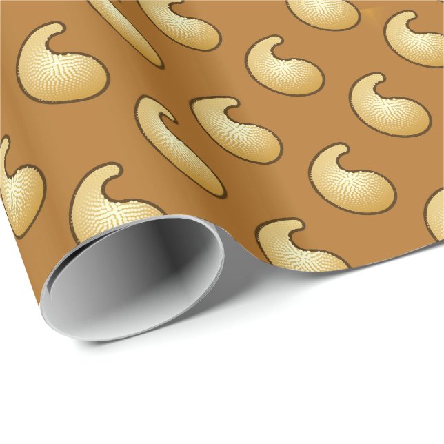 Papier Cadeau Paisley brun or et chocolat (Coin rond)