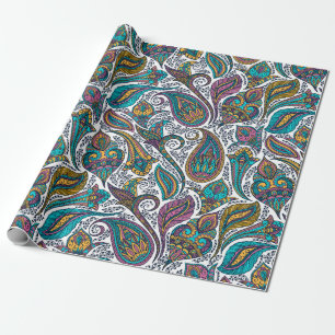 Papier Cadeau Paisley ethnique coloré motif