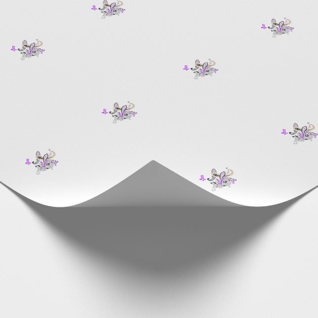 Papier Cadeau Paisley Floral Motif – Boho White Purple Orange  (Coin)