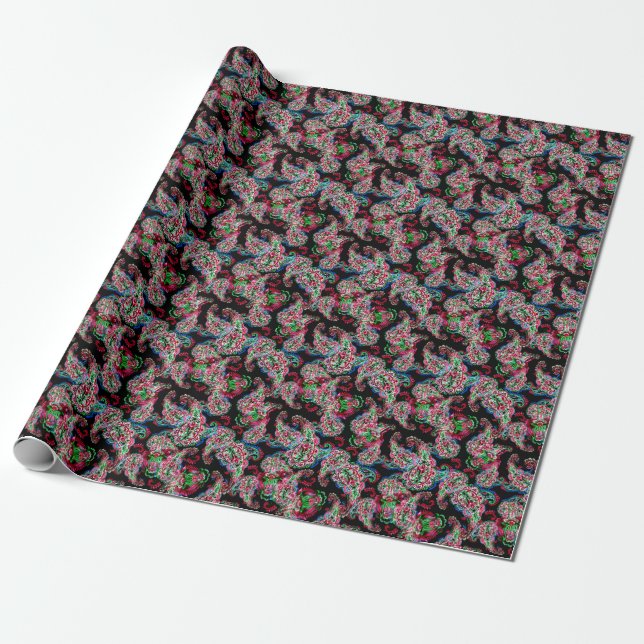 Papier Cadeau Paisley Floral Pattern, Ethnic Arrière - plan. (Déroulé)