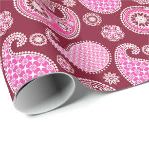 Papier Cadeau Paisley motif, Bourgogne, rose et blanc