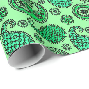 Papier Cadeau Paisley motif, jade et vert menthe