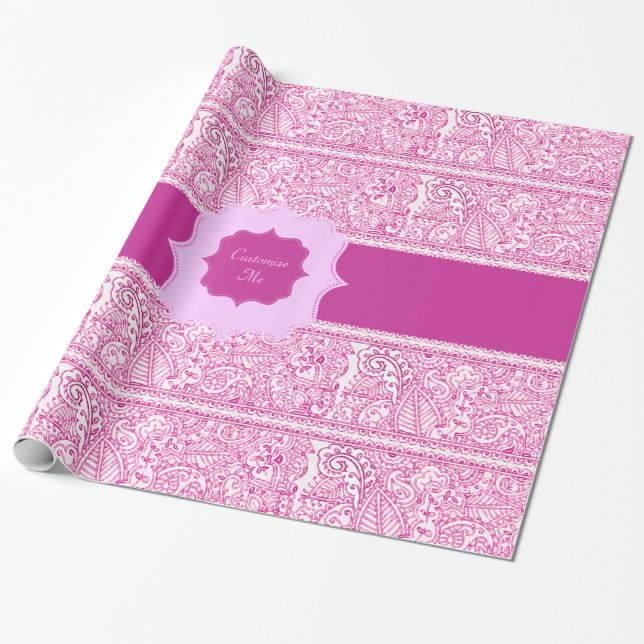 Papier Cadeau Paisley Passion - Rose (henné) (Monogramme) (Déroulé)