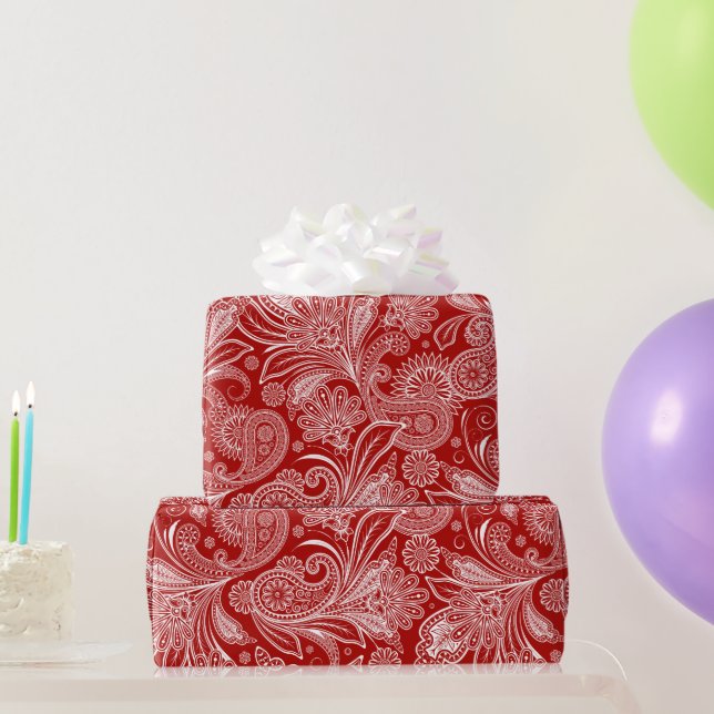 Papier Cadeau Paisley Vintage Rouge Et Blanc (Cadeaux de fête)