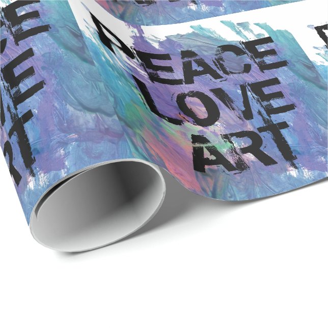Papier Cadeau PAIX | AMOUR | ART type + art abstrait | (Coin rond)