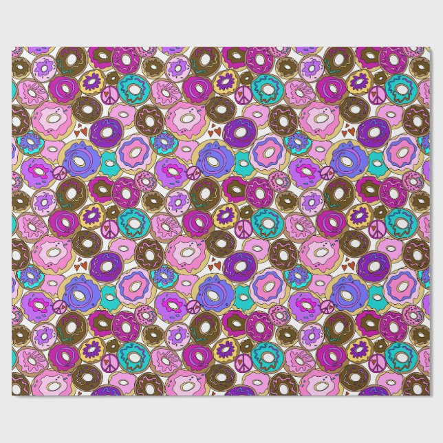 Papier Cadeau Paix Amour et Donuts (Plat)