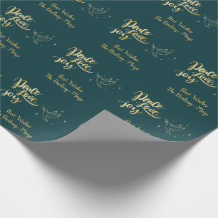 Papier Cadeau Paix Amour Joie de Noël personnalisée verte et or