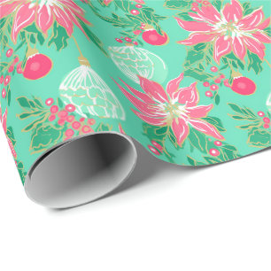 Papier Cadeau Palm Beach Aquarelle de Noël Ornements floraux