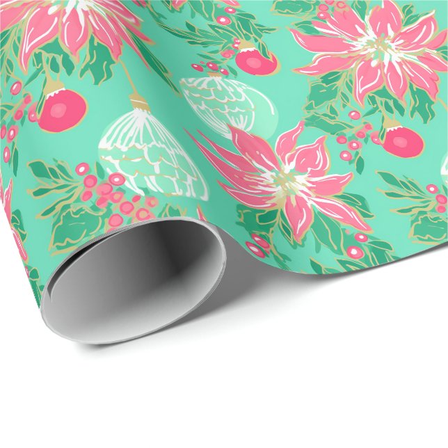 Papier Cadeau Palm Beach Aquarelle de Noël Ornements floraux (Coin rond)