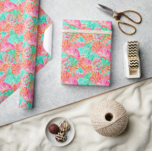 Papier Cadeau Palm Beach Coquillages océaniques tropicaux