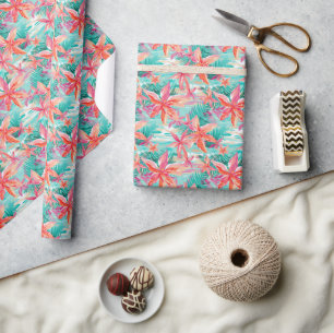 Papier Cadeau Palm Beach Fleurs de plage tropicales