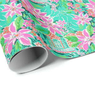 Papier Cadeau Palm Beach Noël Aquarelle Pain d'épices Maisons