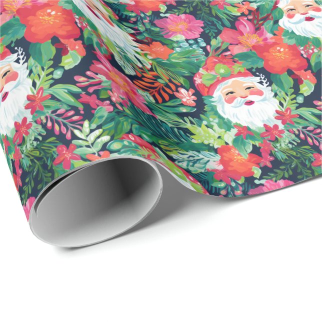 Papier Cadeau Palm Beach Noel Père Noël Aquarelle (Coin rond)