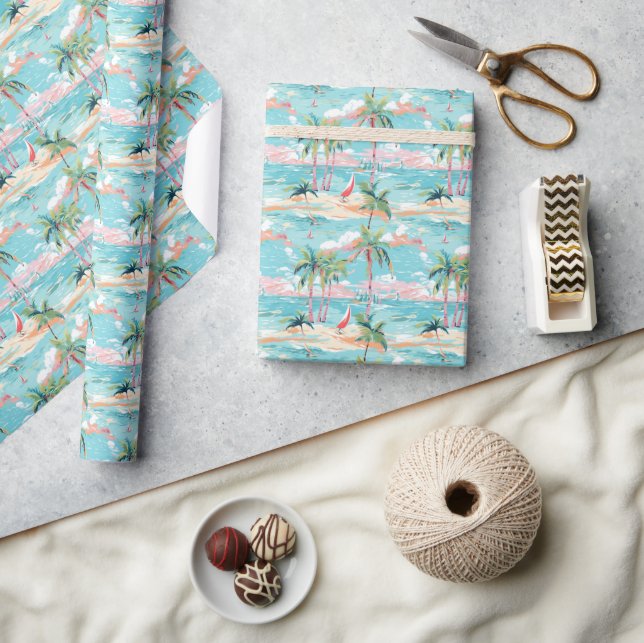 Papier Cadeau Palm Beach Tropical Beach Windsurf (Artisanat)