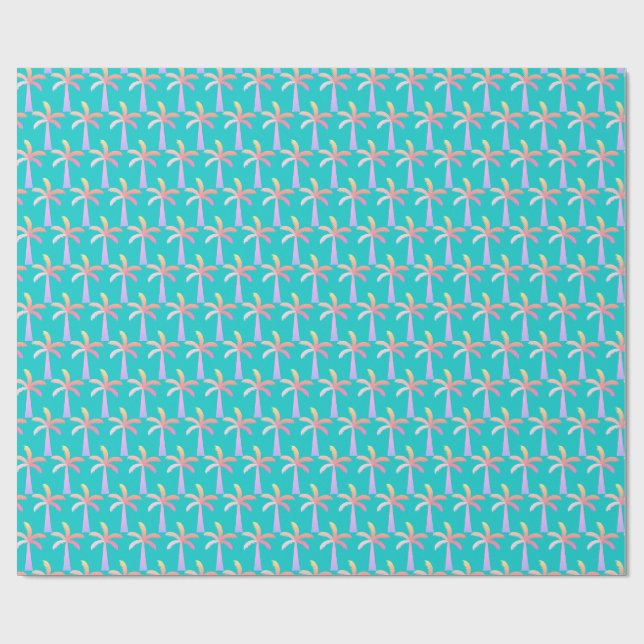 Papier Cadeau Palm Springs Caraïbes Bleu Tropical Palm Tree (Plat)