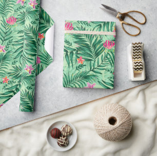 Papier Cadeau Palme tropicale & Monstera Feuilles & Fleurs exoti