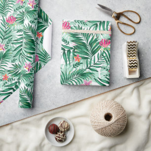 Papier Cadeau Palme tropicale & Monstera Feuilles & Fleurs exoti