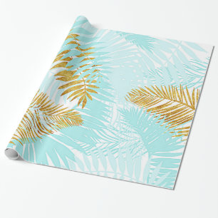Papier Cadeau Palmettes Aloha-Tropicales d'Aqua de feuille