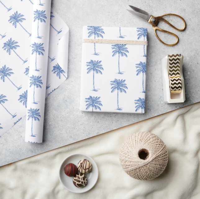 Papier Cadeau Palmier bleu et blanc Palmetto (Artisanat)