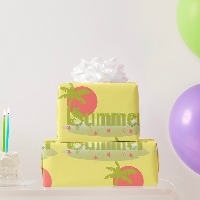 Papier Cadeau Palmier Été avec Soleil et Plage (Créateur téléchargé)