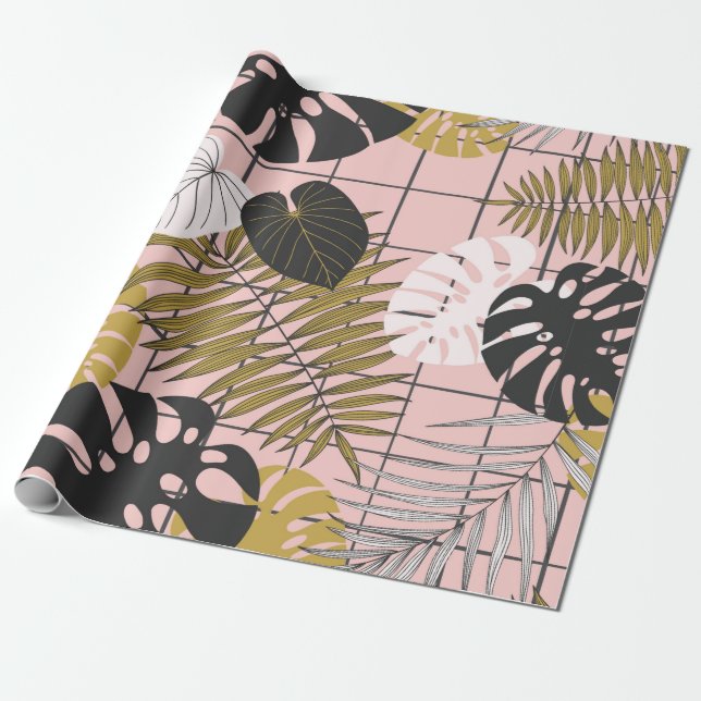 Papier Cadeau Palmier tropical feuille motif (Déroulé)