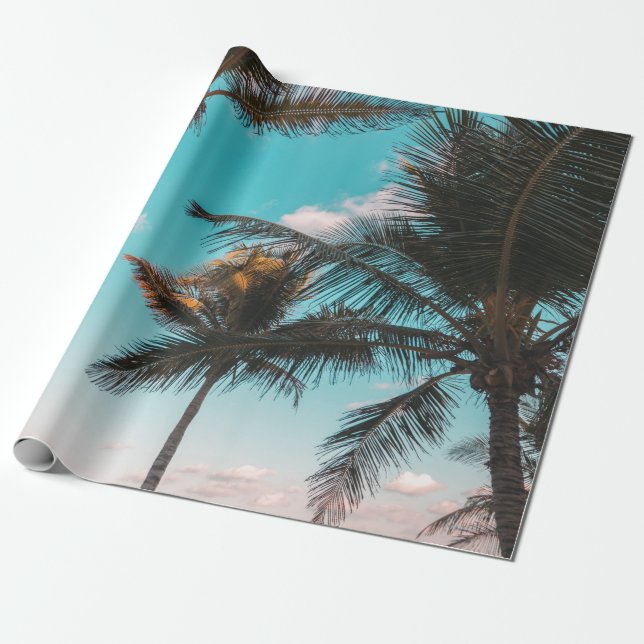 PAPIER CADEAU PALMIER TROPICAL RETRO EN BORD DE PLAGE (Déroulé)