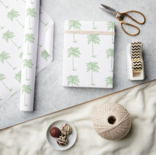 Papier Cadeau Palmier vert et blanc Palmetto