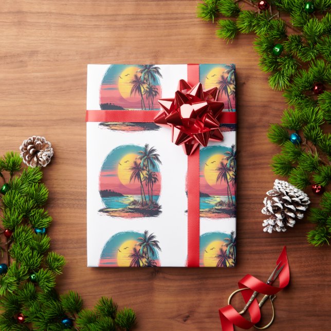 Papier Cadeau Palmiers et plage (Cadeau de vacances)