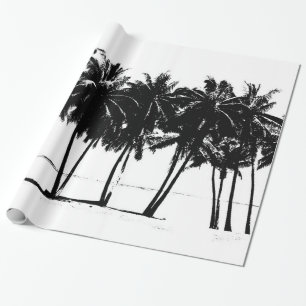 Papier Cadeau Palmiers exotiques et plage Hawaiiens noirs et bla