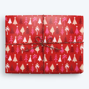 Papier Cadeau Palmiers rouges tropicaux de Noël