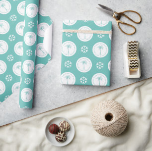 Papier Cadeau Palmiers Tropicaux Mers & Vœux de Noël
