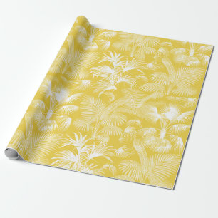 Papier Cadeau Palmiers tropicaux modernes blanc sur jaune