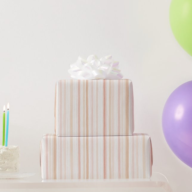 Papier Cadeau Pamplemousse Rose Pêche Rayures Blanches Anniversa (Cadeaux de fête)