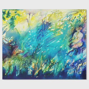 PAPIER CADEAU PAN JOUER FLUTE ET CERF EN BOIS VERT