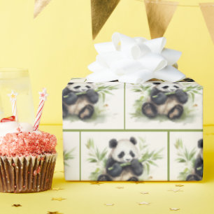 Papier Cadeau Panda Bear et Bambou Aquarelle
