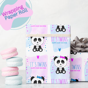 Papier Cadeau Panda Bear Girl and Boy Twins